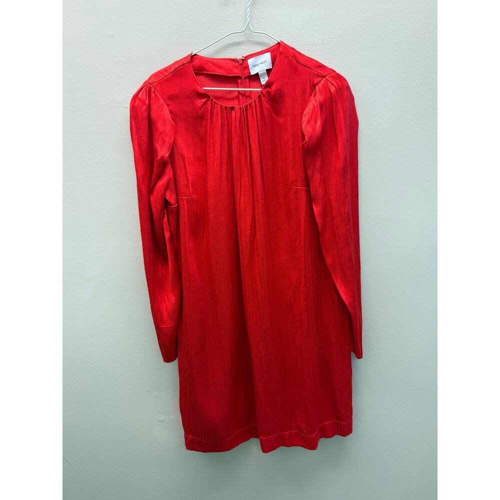 Nine West Red Long Sleeve Dress | Size M | Textured Satin Finish